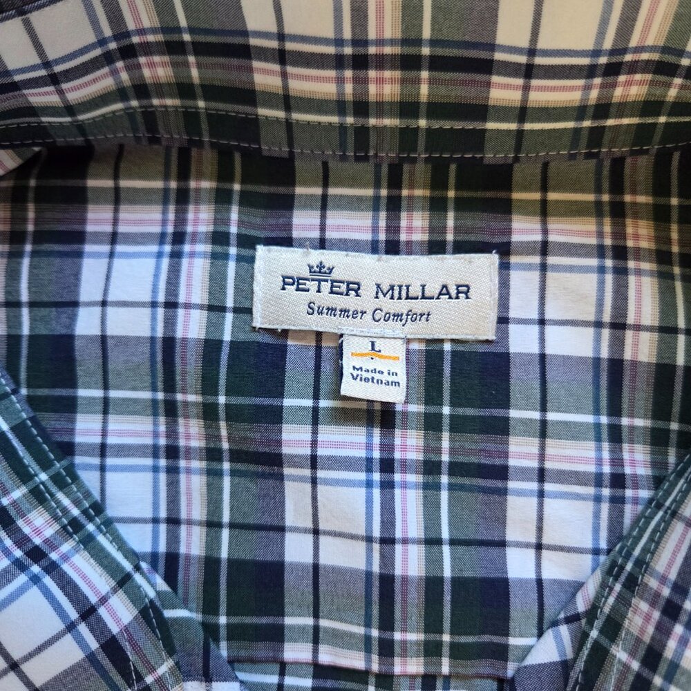 Peter Millar Men’s Summer Comfort Button Down Blue Plaid Large Stretch‎ Preppy - Picture 3 of 6